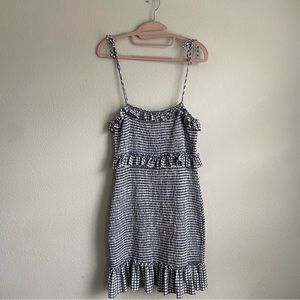 Gianni Bini Blue White Smocked Gingham Tie Strap Mini Dress Size Large